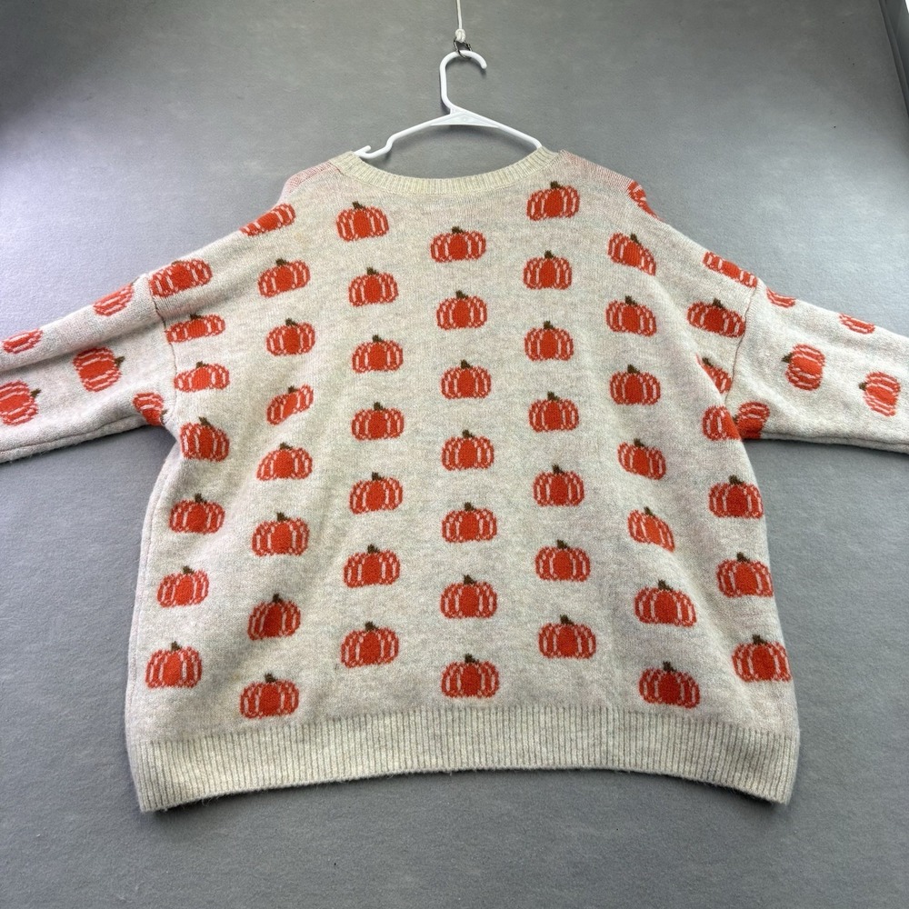Vince Camuto Sweater Womens L Beige Pumpkin Print Fall Fest Holiday Knit Comfy - Picture 3 of 16